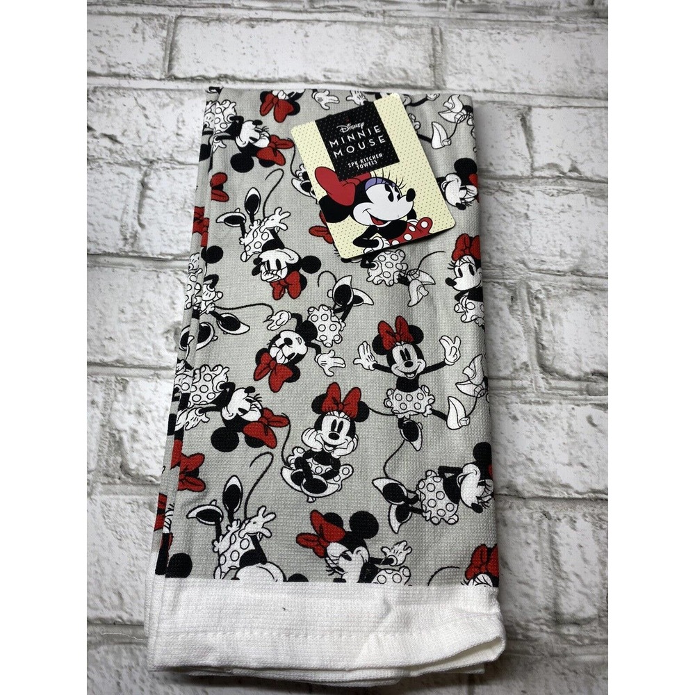 New DISNEY MINNIE MOUSE 2 Kitchen Dish Towels 100% Cotton NWT